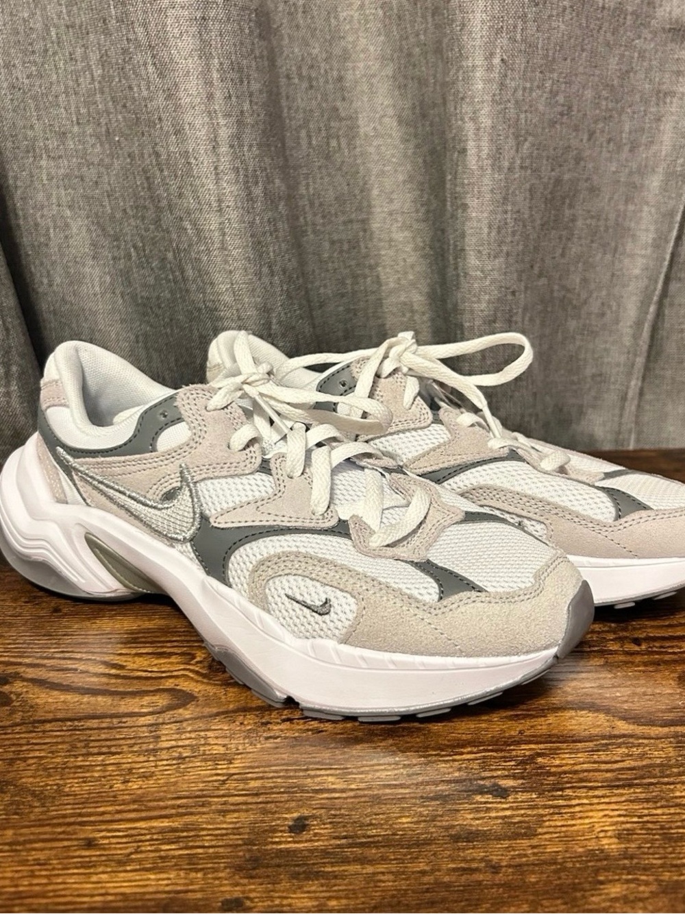 Nike Women's White & Light Gray Chunky Lace-Up Sneakers